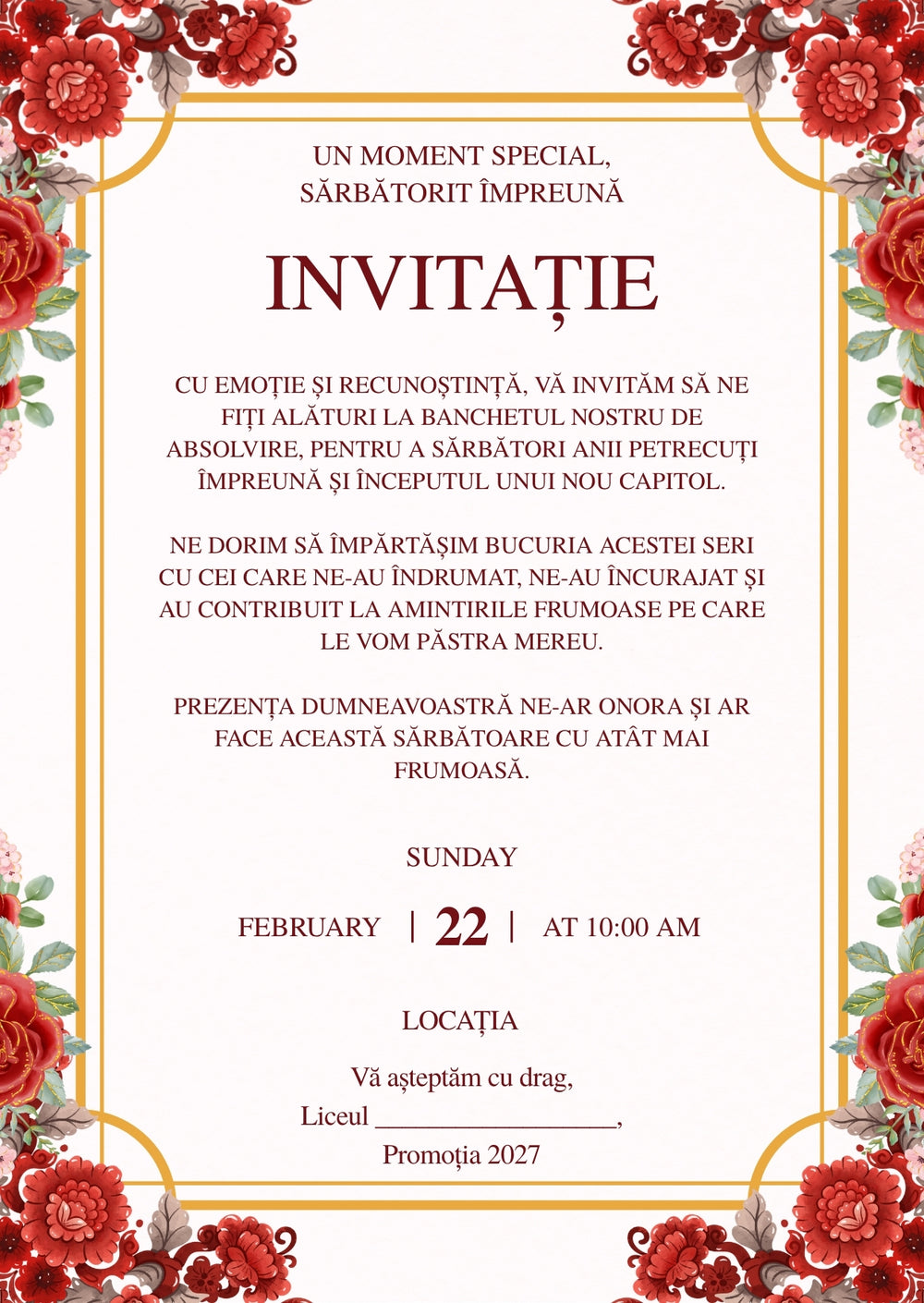 Invitație absolvire personalizabilă cu plic – Model INV34
