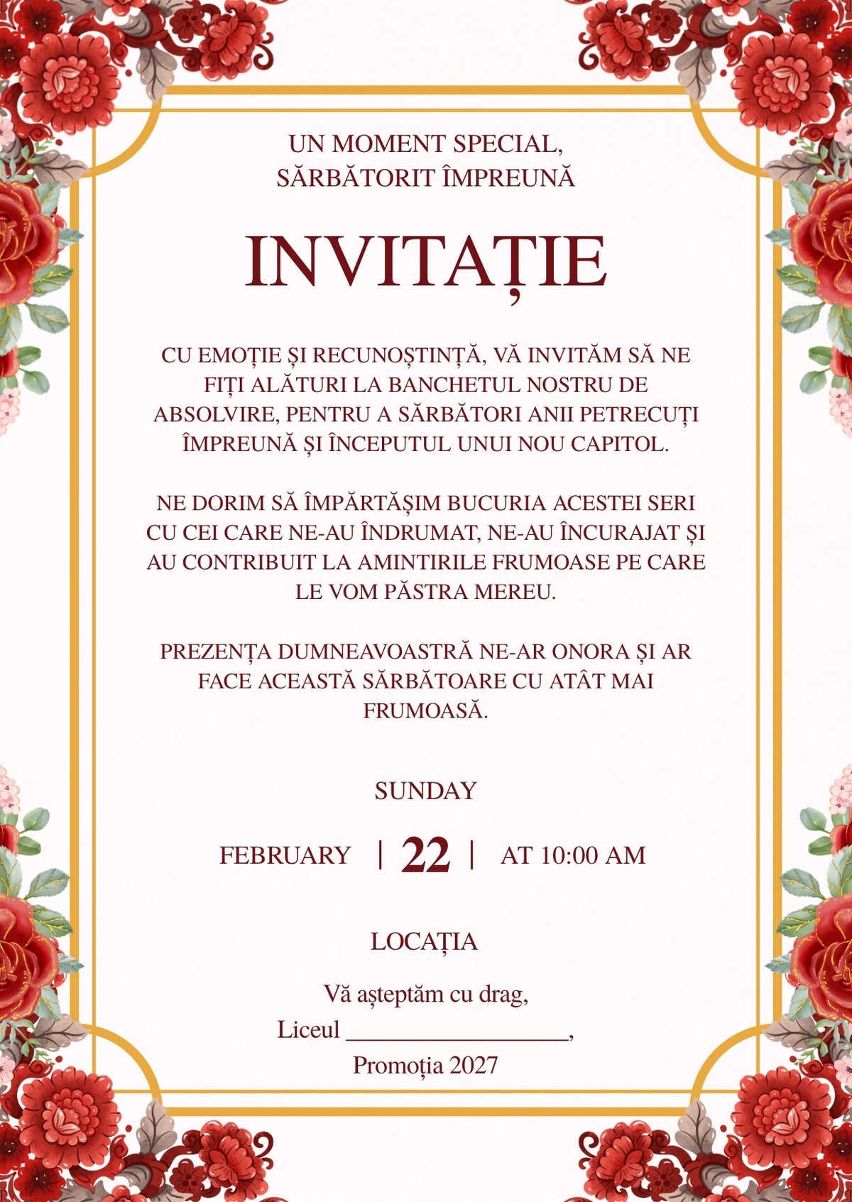Invitație absolvire personalizabilă cu plic – Model INV34