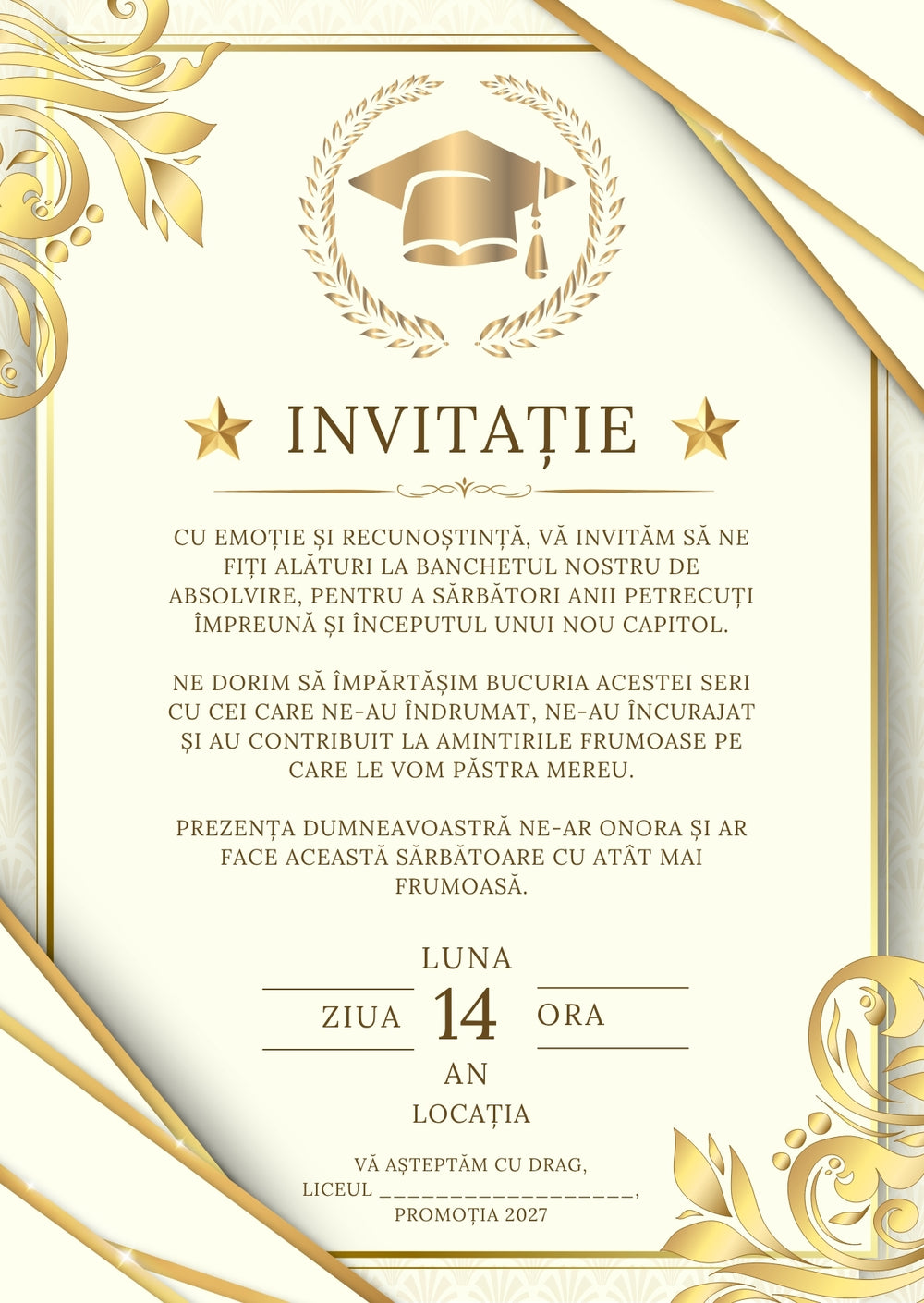 Invitație absolvire personalizabilă cu plic – Model INV36