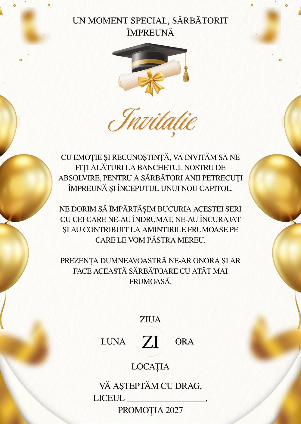 Invitație absolvire personalizabilă cu plic – Model INV37