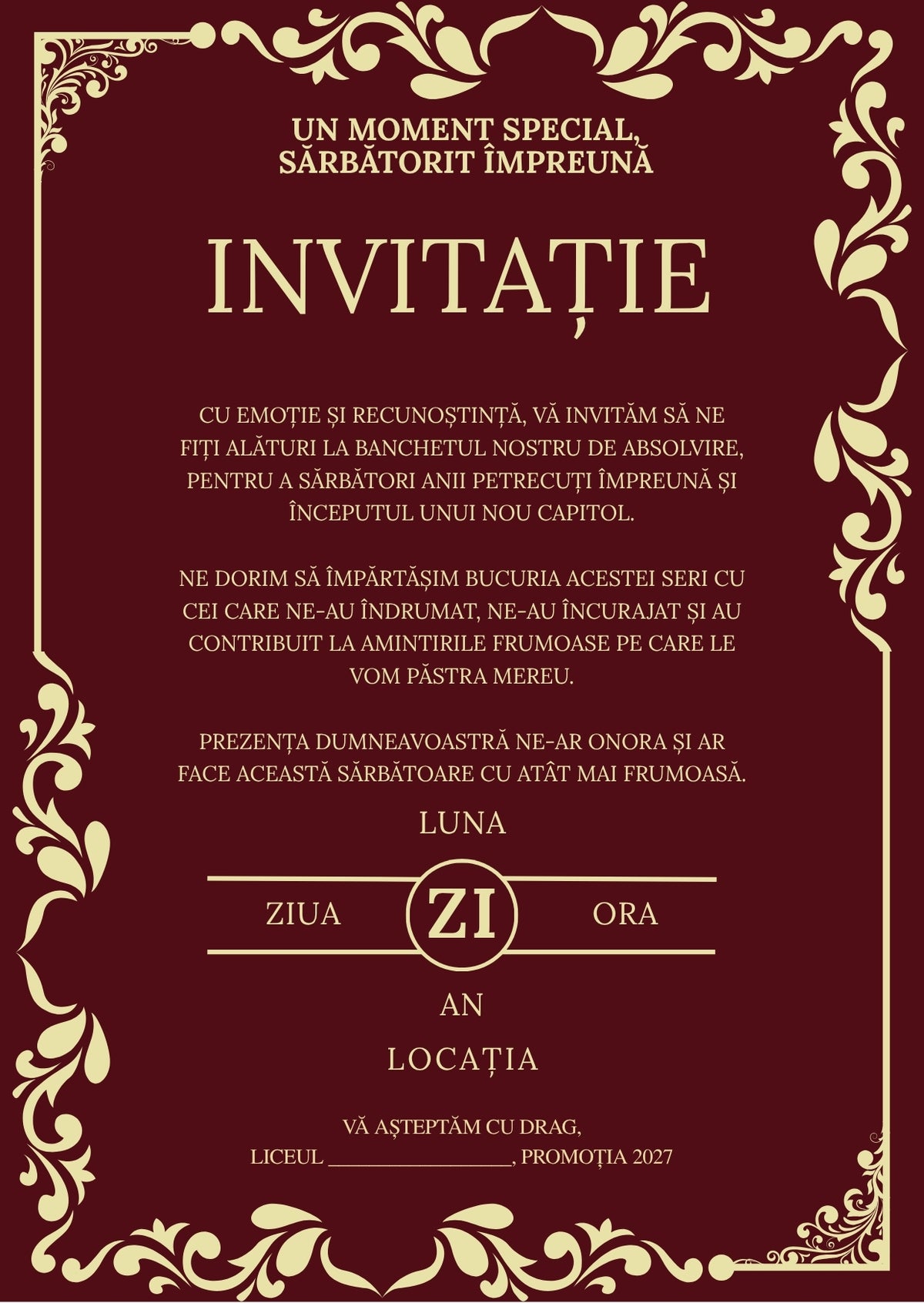 Invitație absolvire personalizabilă cu plic – Model INV38