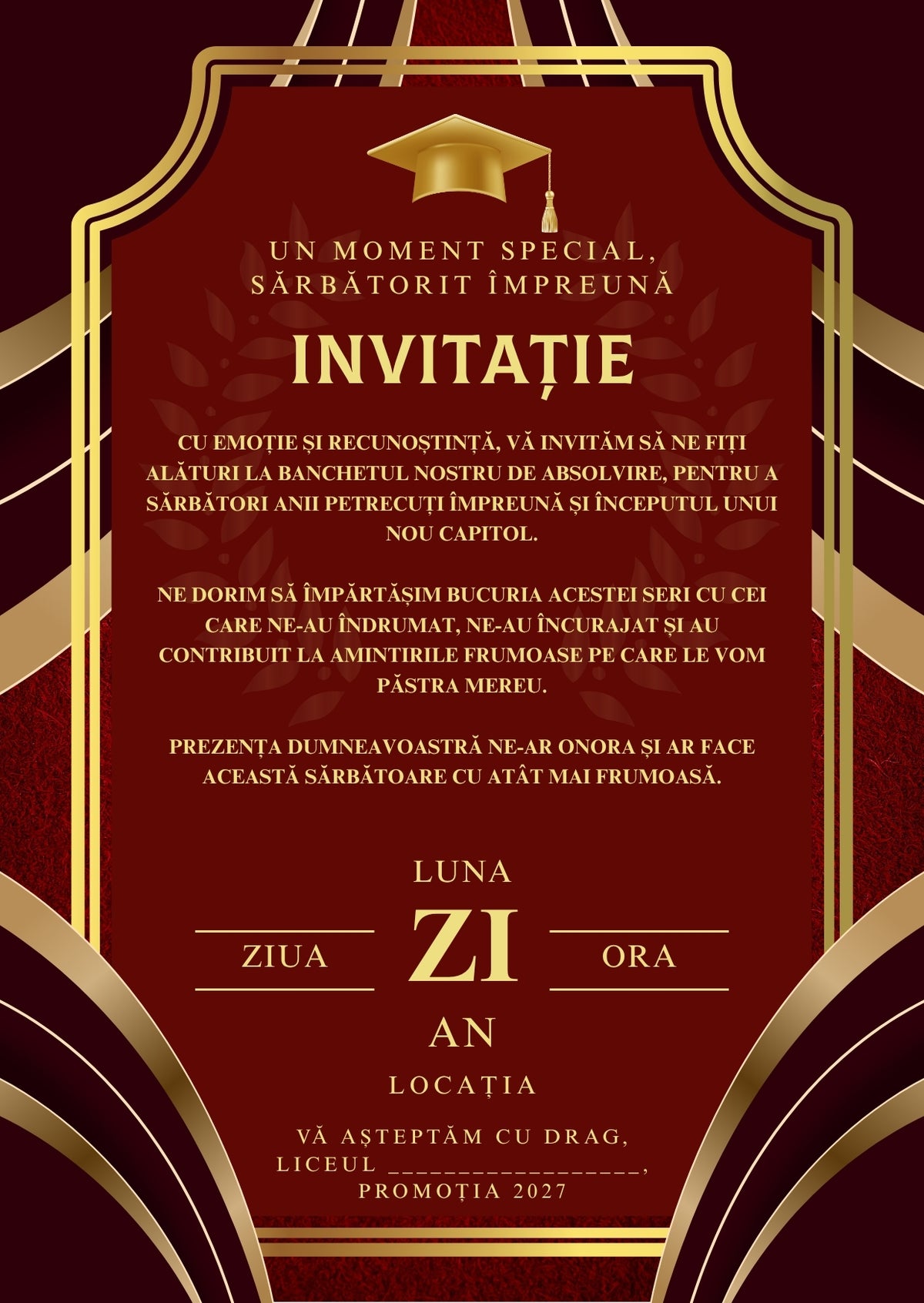 Invitație absolvire personalizabilă cu plic – Model INV39