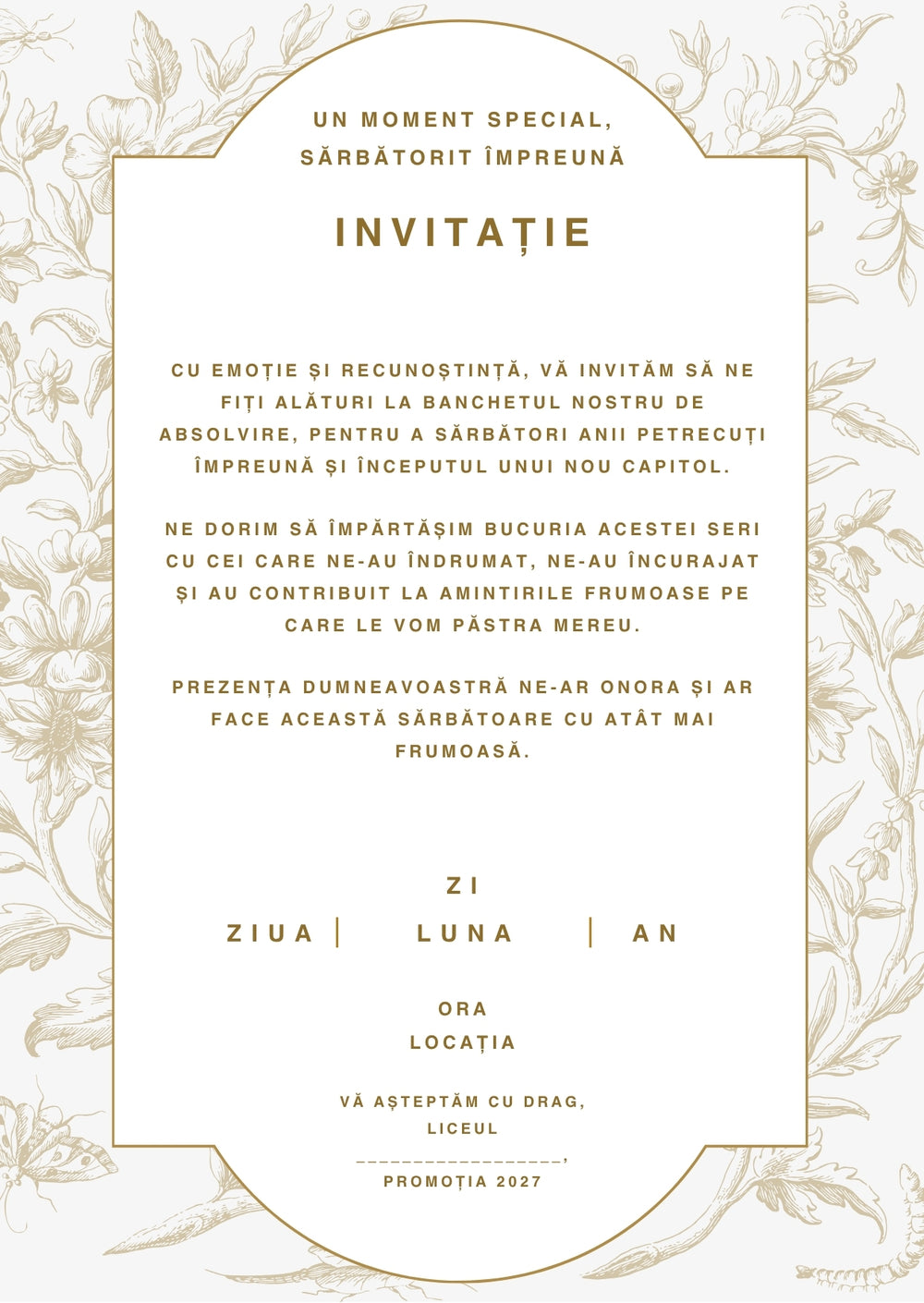 Invitație absolvire personalizabilă cu plic – Model INV40