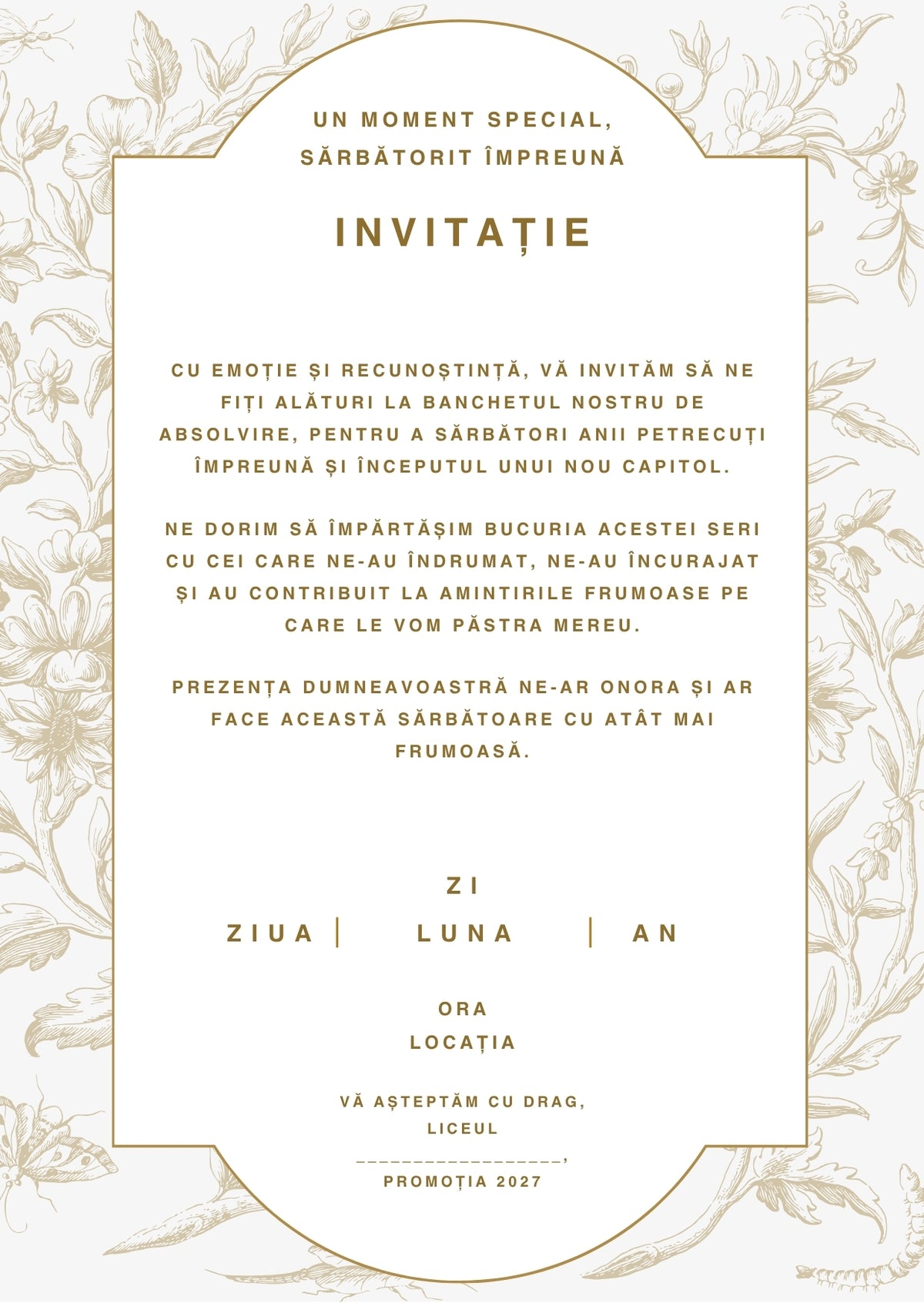 Invitație absolvire personalizabilă cu plic – Model INV40