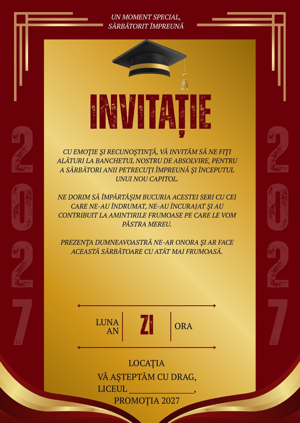 Invitație absolvire personalizabilă cu plic – Model INV43