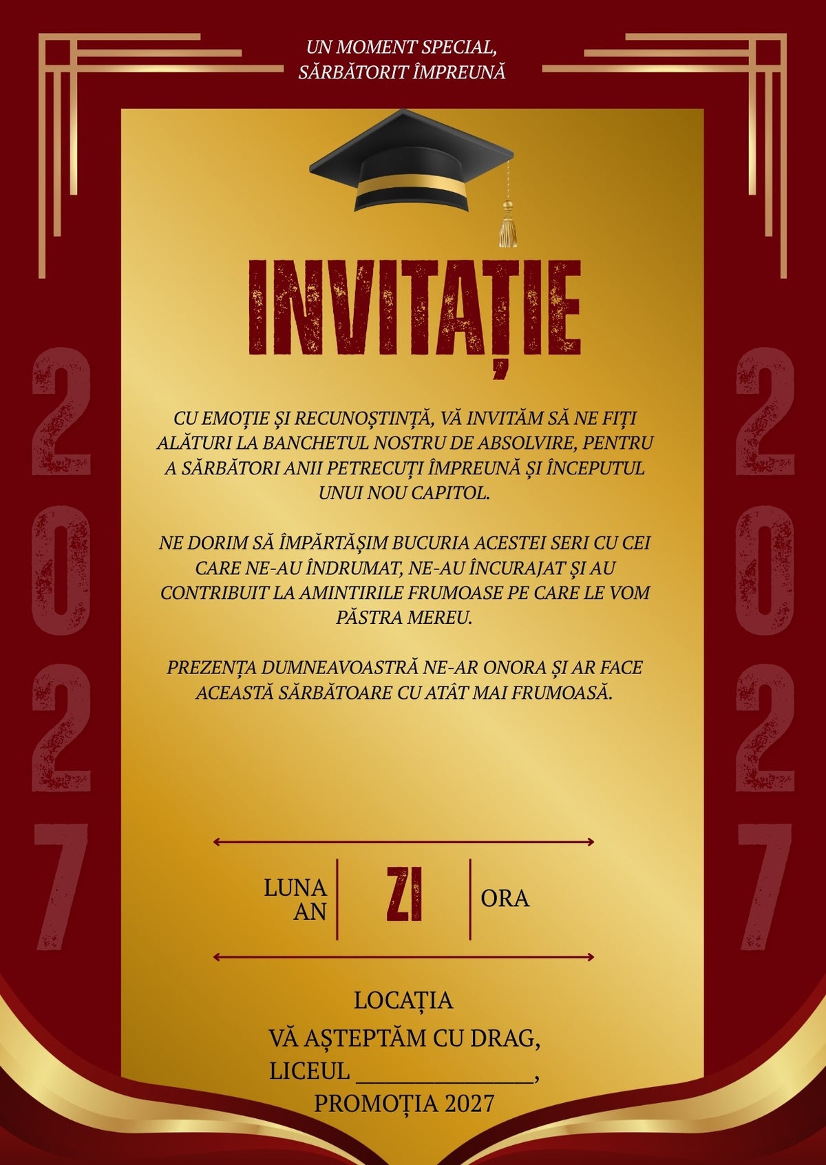 Invitație absolvire personalizabilă cu plic – Model INV43