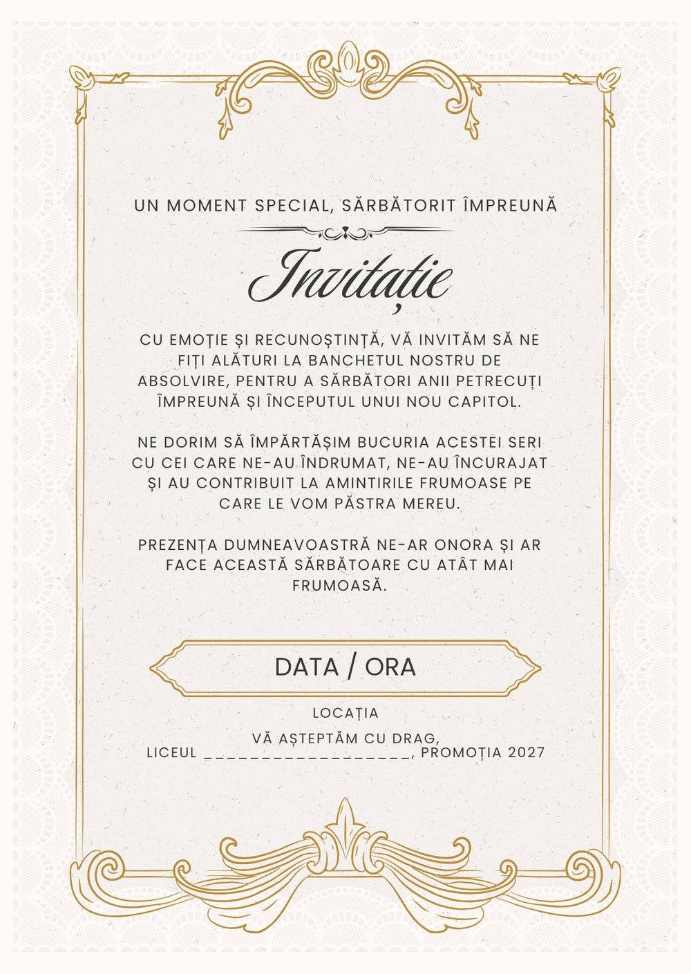 Invitație absolvire personalizabilă cu plic – Model INV44