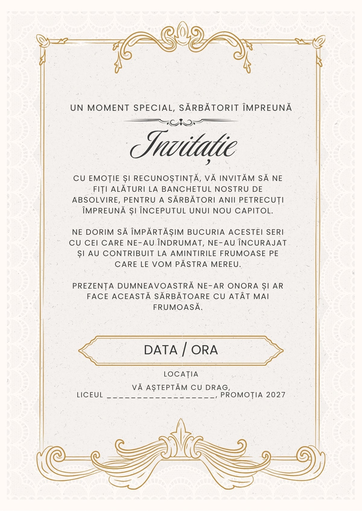 Invitație absolvire personalizabilă cu plic – Model INV44