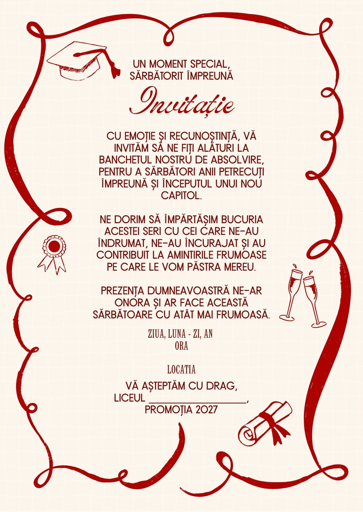 Invitație absolvire personalizabilă cu plic – Model INV45