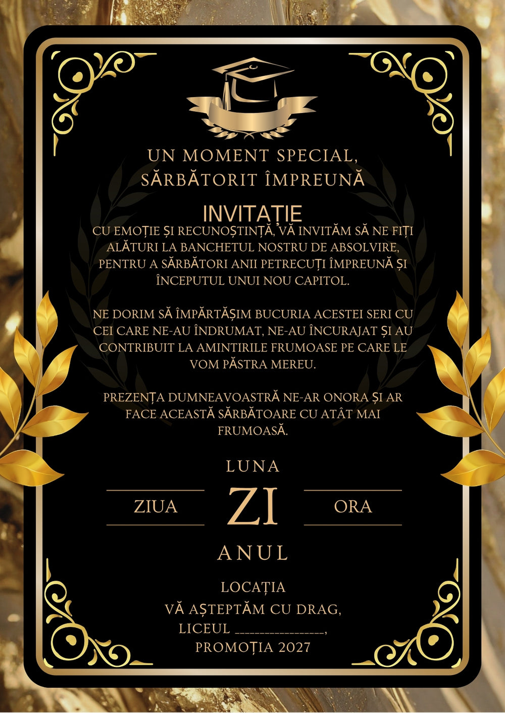 Invitație absolvire personalizabilă cu plic – Model INV47
