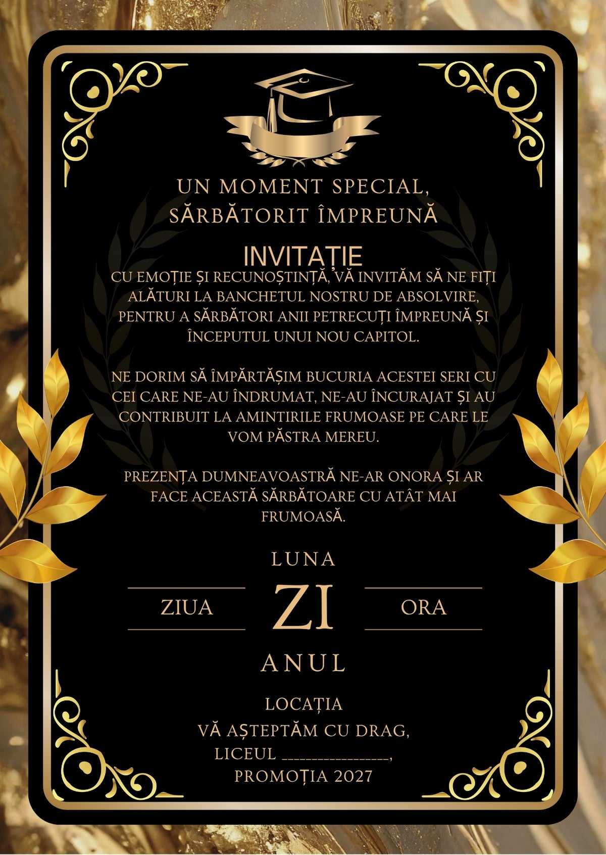 Invitație absolvire personalizabilă cu plic – Model INV47