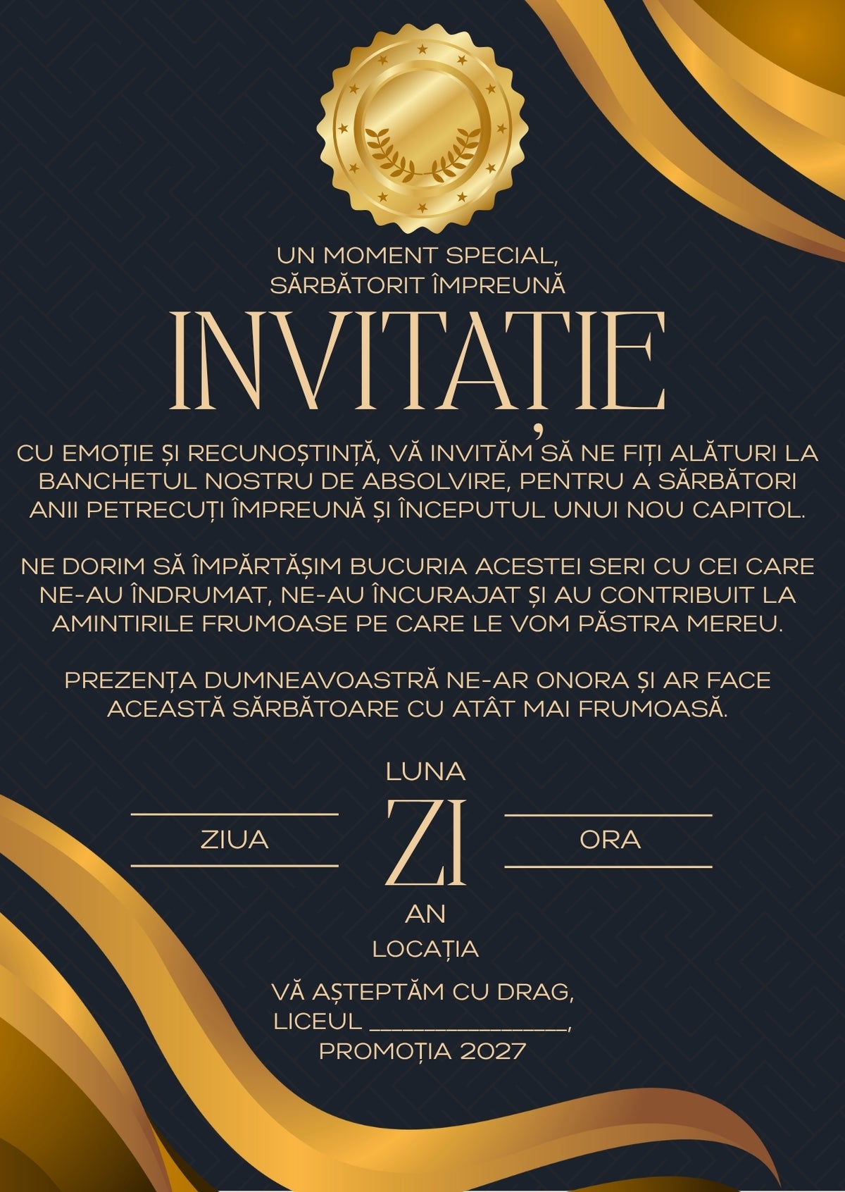 Invitație absolvire personalizabilă cu plic – Model INV48