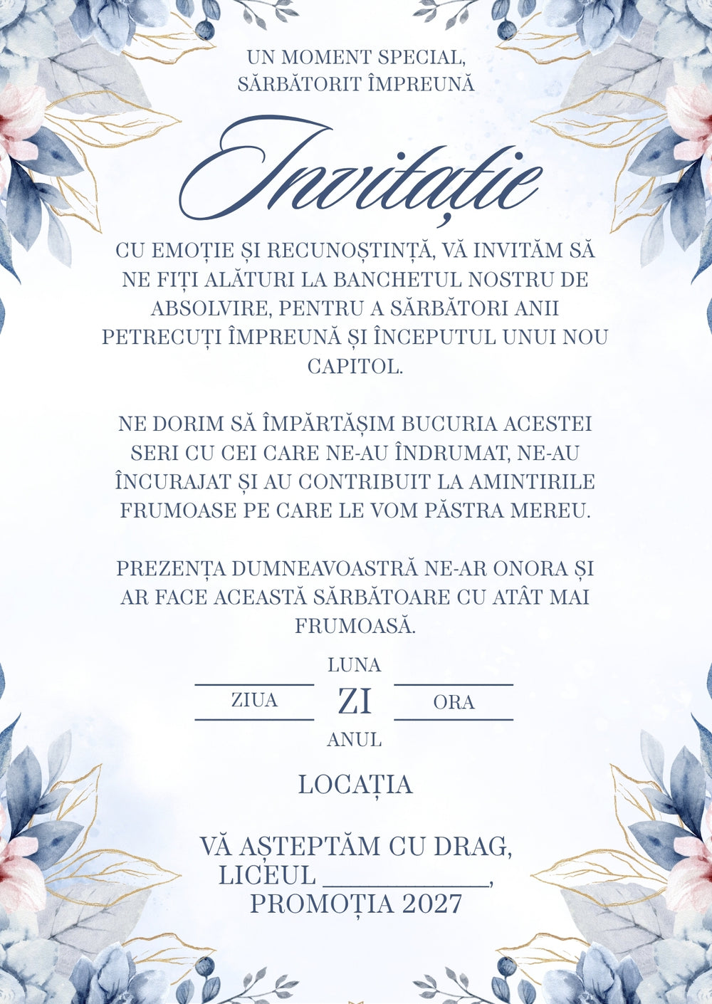 Invitație absolvire personalizabilă cu plic – Model INV49