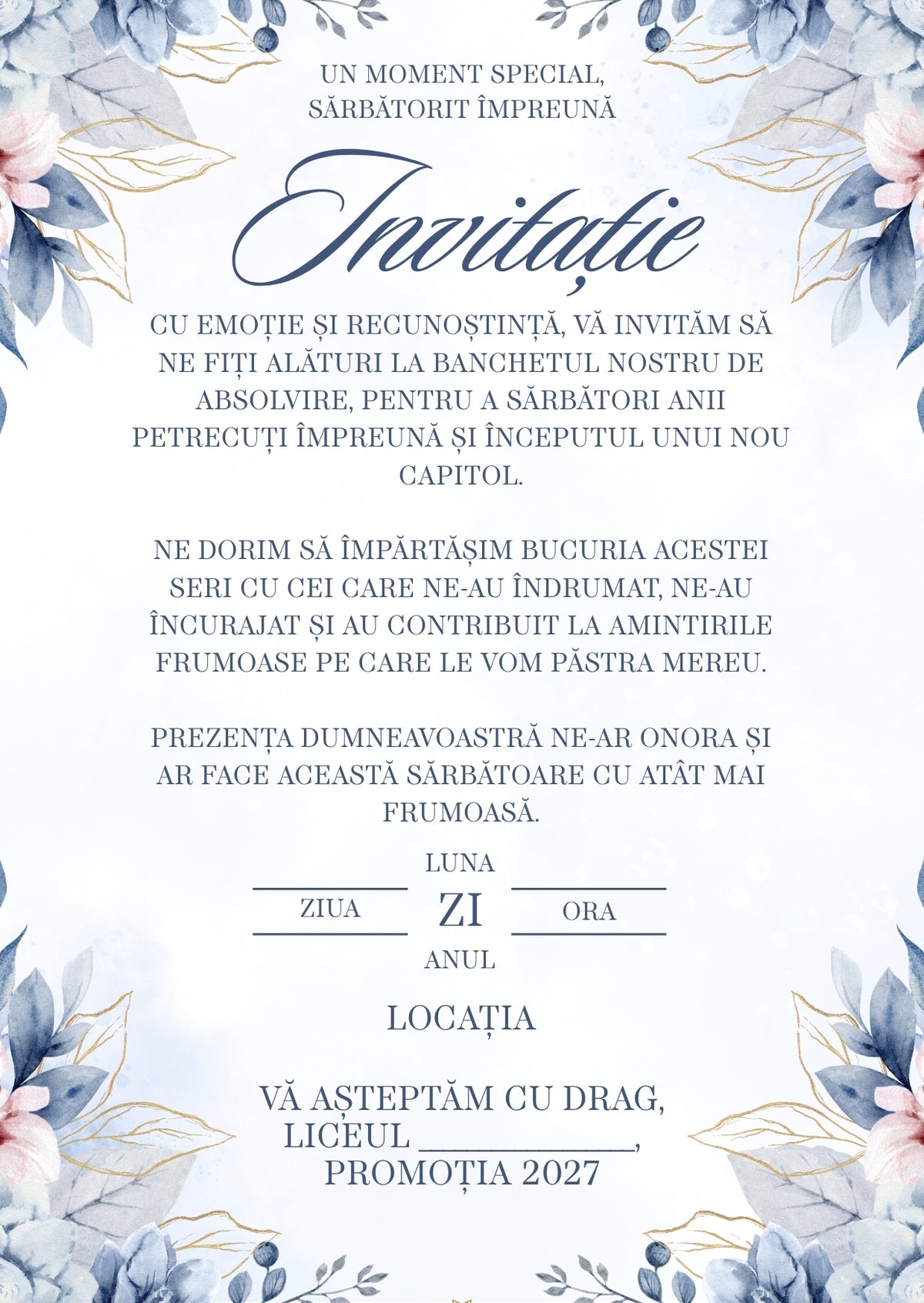 Invitație absolvire personalizabilă cu plic – Model INV49