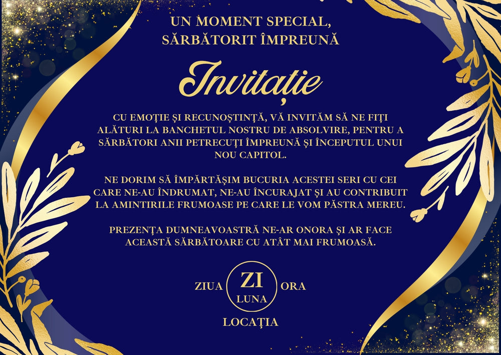 Invitație absolvire personalizabilă cu plic – Model INV50