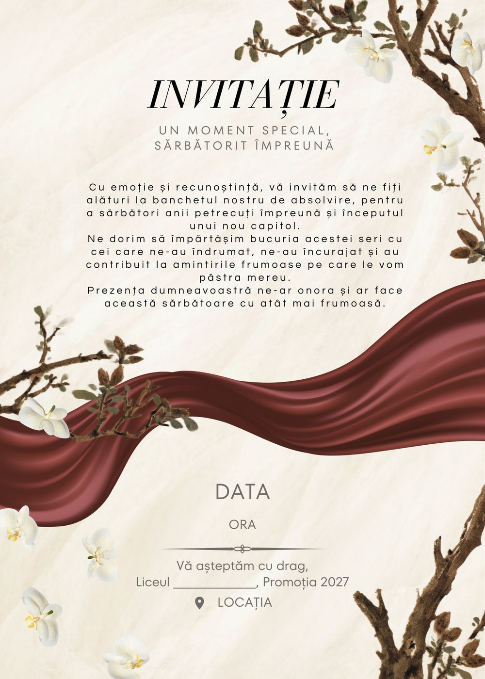 Invitație absolvire personalizabilă cu plic – Model INV51