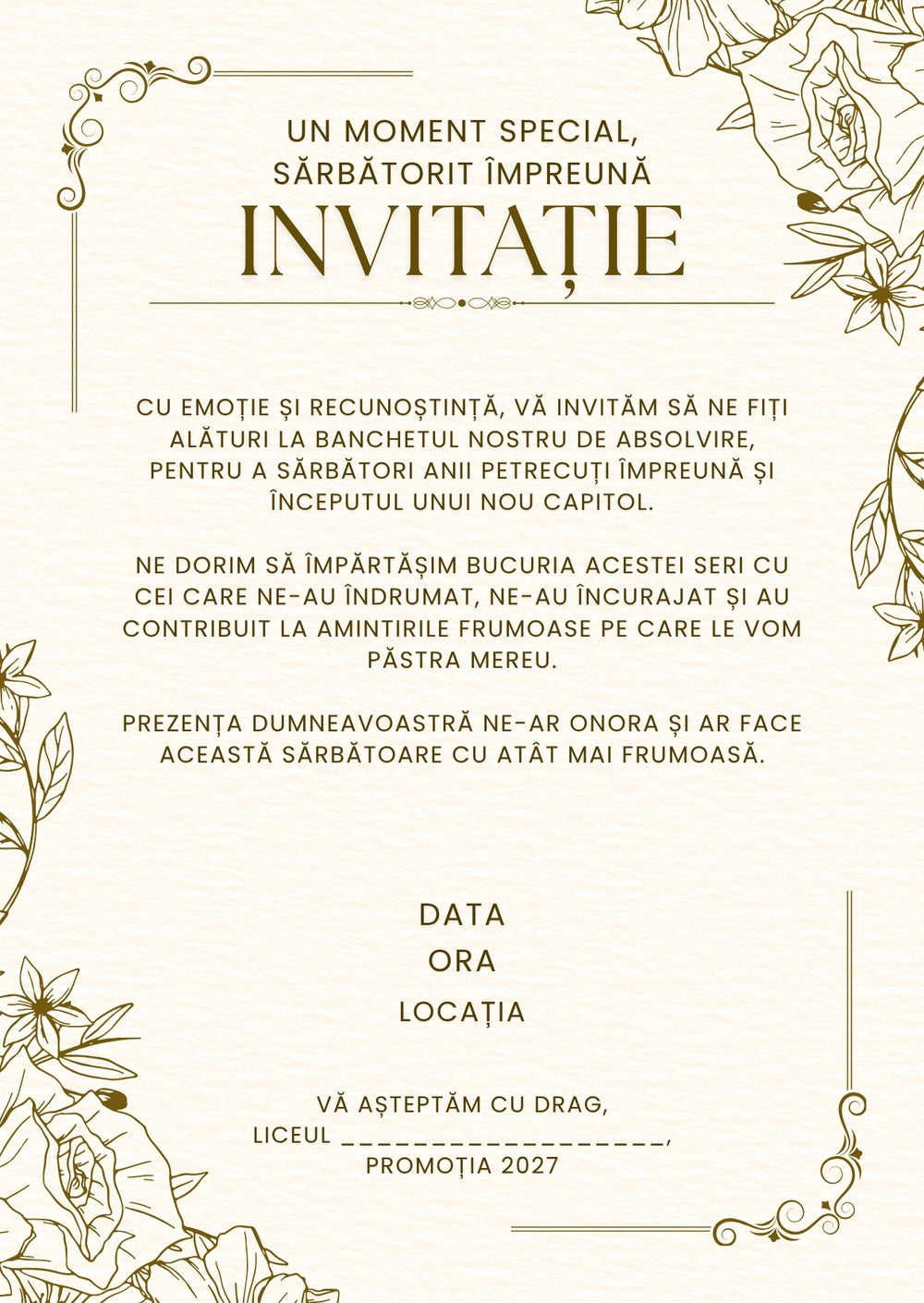 Invitație absolvire personalizabilă cu plic – Model INV53