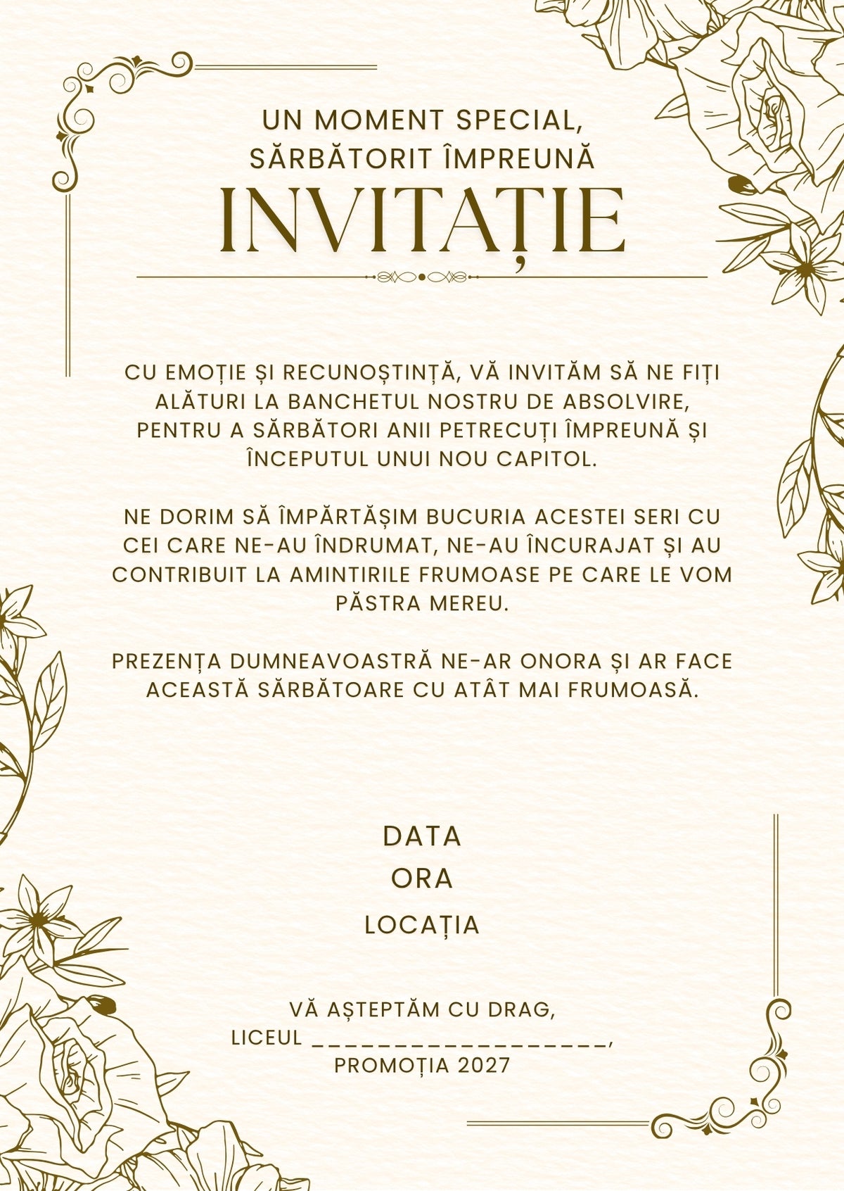 Invitație absolvire personalizabilă cu plic – Model INV53