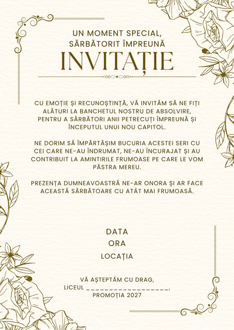 Invitație de absolvire cu plic 10 × 15 cm – Model INV53